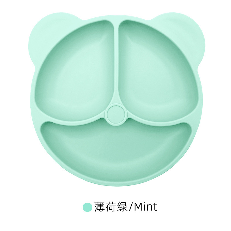 Silicona bebé cena placa redonda cara sonriente vajilla de silicona de los niños plato de cena de silicona suplemento de alimentos para bebés plato de cena del compartimiento