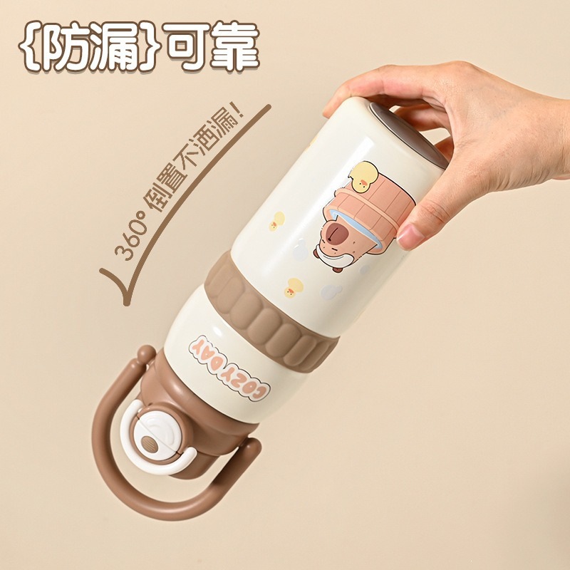 Temporada escolar nueva taza de aislamiento de acero inoxidable de alto valor facial Capibala encantadora taza de agua portátil para estudiantes escolares
