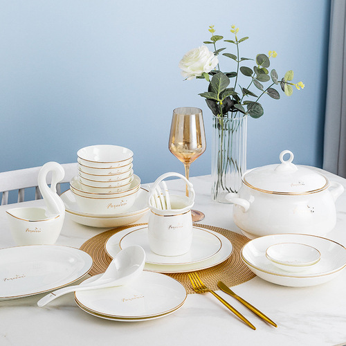 Set of tableware European style home bowl and chopsticks light luxury bone china moving gift tableware ceramic bowl and plate