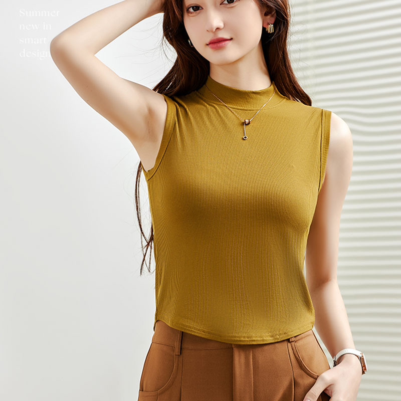 Women's Round Neck Wide Shoulder Vest for Summer Outer Wearing French Style Chic Base White Sleeveless Wide Band I-Thread Top