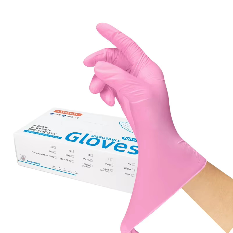 Ambochen desechable butadieno fábrica de guantes de goma Inglés grado alimenticio de alta elasticidad protección doméstica guantes de nitrilo duraderos