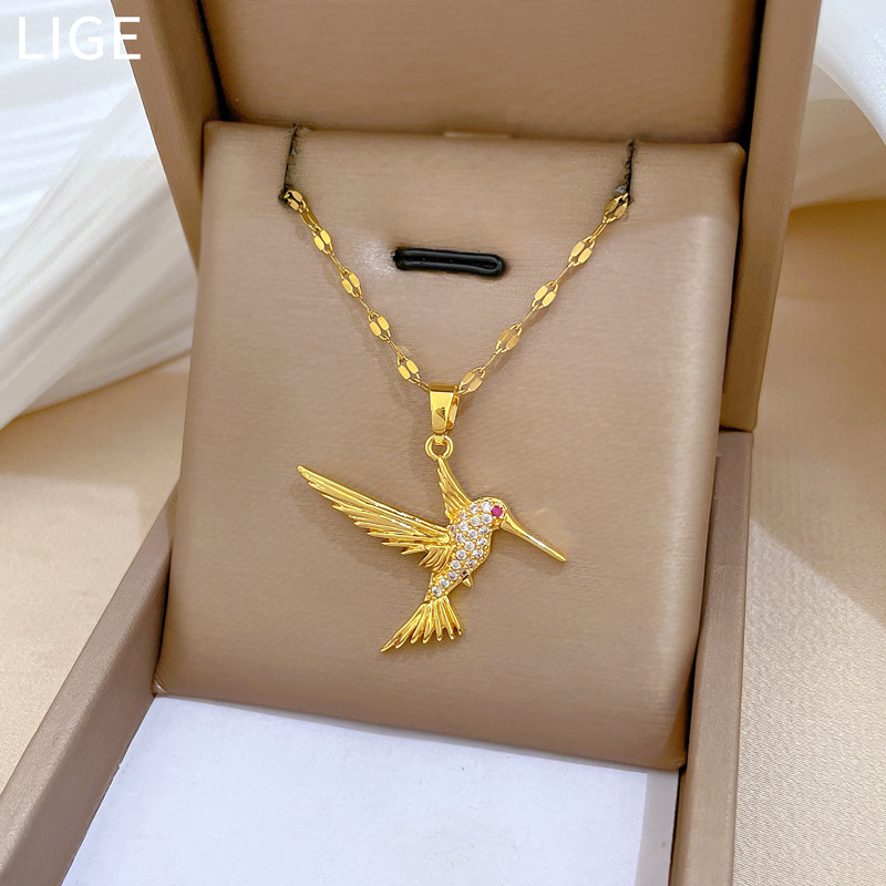 Collar de pájaro pájaro carpintero en oro real, cadena de lujo_voghion.com