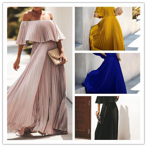 Dress Summer 2025 New Cross-Border Women's Fashion European and American Foreign Trade Off-Shoulder Beach Dress Floor-Length Gown with a Large Hem