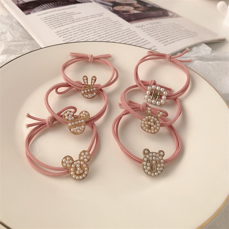 Metal rosa de alto nivel de sensibilidad de la chica corazón de perla banda de goma anillo temperamento universal de alta elasticidad adornos para el cabello