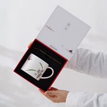 新中式观山咖啡杯下午茶杯带勺办公室杯毕业季高档伴手礼可批发