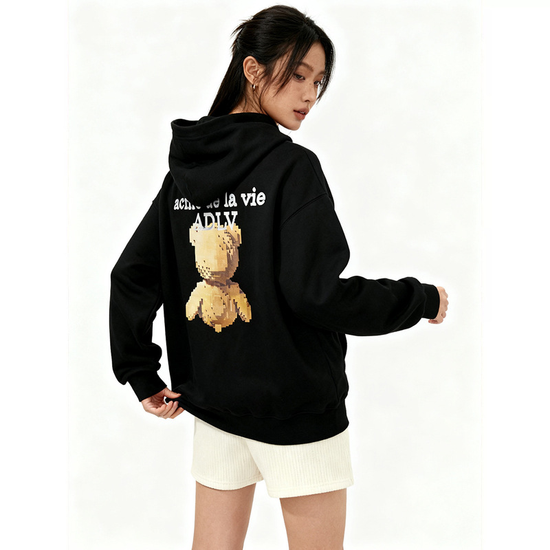 Now 2025 New Autum Korean Dongdaemun Ad*V Pure Cotton Sweatshirt Hooded Bear Men's and Women's Couple Sweatshirt