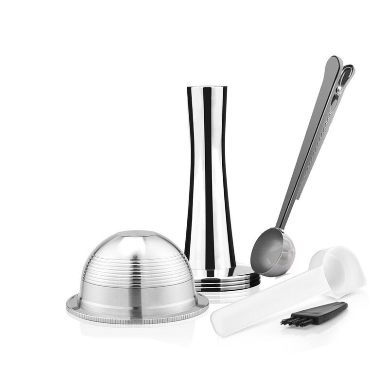 Compatible with Nestlé Vertuo Plus Stainless Steel Coffee Grounds Holder Capsule Holder Hemispherical Filter with Spoon Brush