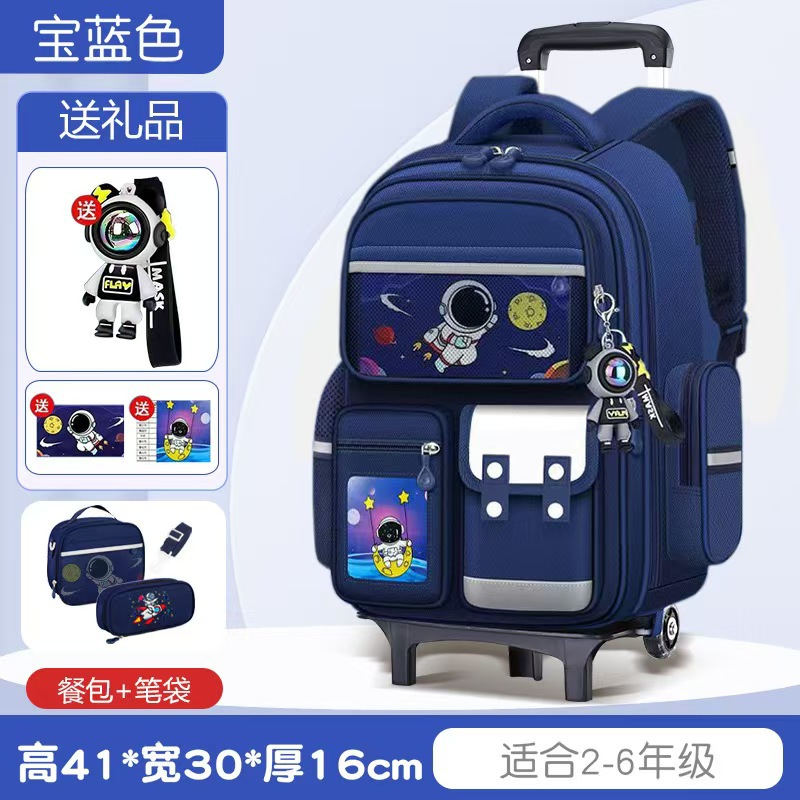 Blue suitcase on wheels, pencil case