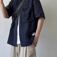 山系アウトドア防水速乾半袖シャツ男夏city boy多ポケットゆるい工装カジュアルシャツ