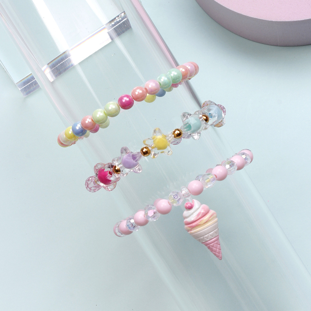 Simple Style Heart Shape Flower Plastic Beaded Girl's Bracelets display picture 7