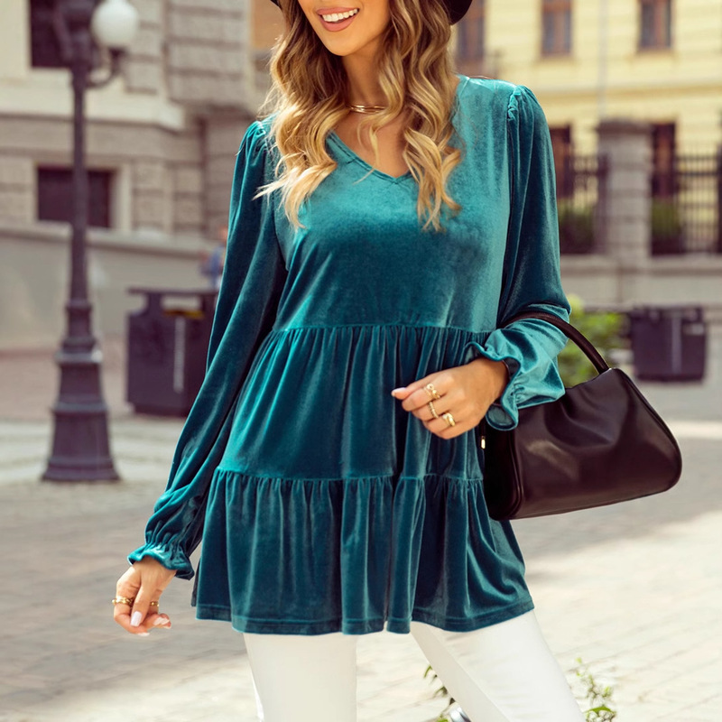 Trendy European and American Casual Loose Solid Color Velvet Knit Sweater Autumn and Winter New Stylish V-Neck Layered Pullover for Women