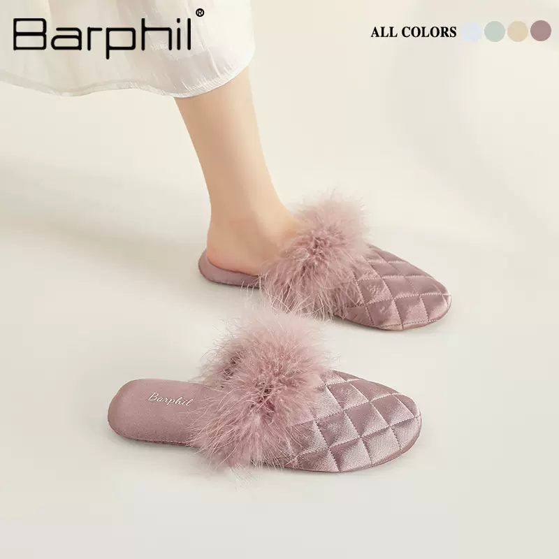 Barphil拖鞋月子鞋高级感室内家居静音新中式毛毛拖鞋女款秋批发