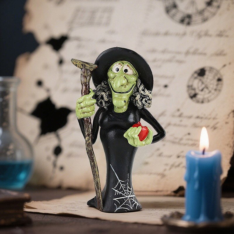  New Halloween Creative Witch Black Cat Pumpkin Head Resin Small Ornaments Desktop Atmosphere Decorations