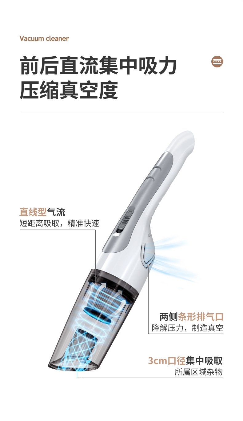 Car wireless handheld household vacuum cleaner super wet and dry dual-use car vacuum cleaner high power pet hair suction device