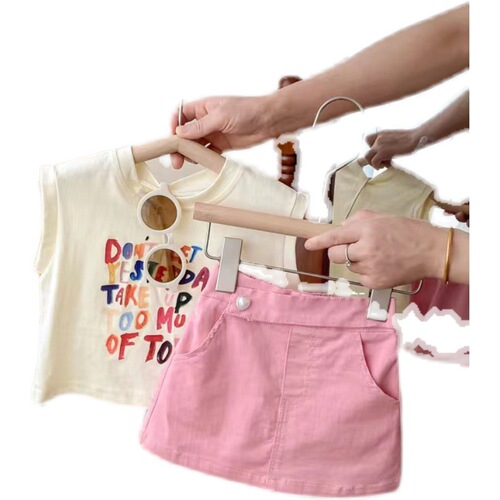 Girls Summer Suit Casual  New Children's Style Korean Version Baby Girl Summer Suit Fashionable Skirt Two-piece Set