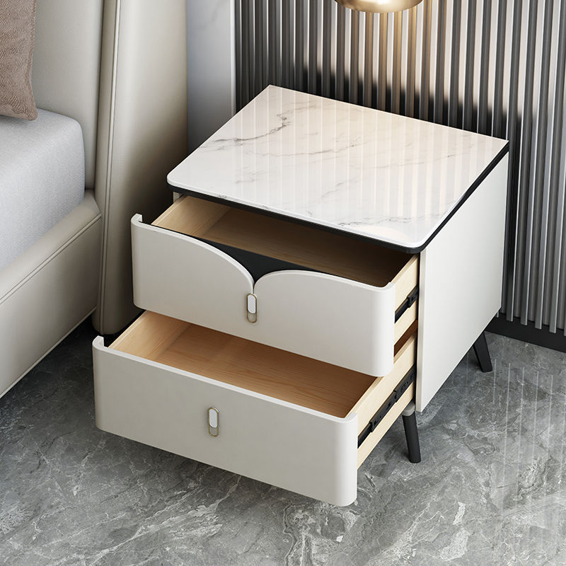 現代簡約輕奢實木床邊櫃臥室極簡創意多功能岩板收納軟包款床頭櫃