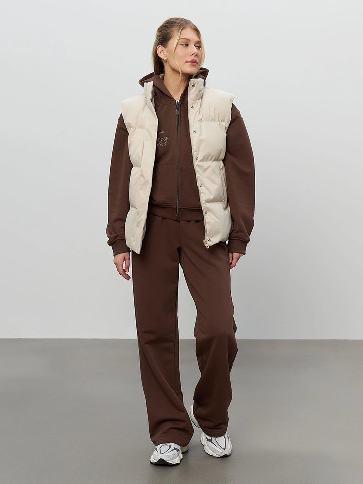 Bộ đồ thể thao nữ hai mảnh áo hoodie khóa kéo ngắn tay dài và quần dài — Màu xanh hải quân, màu xanh đậm, nâu sẫm chi tiết 12