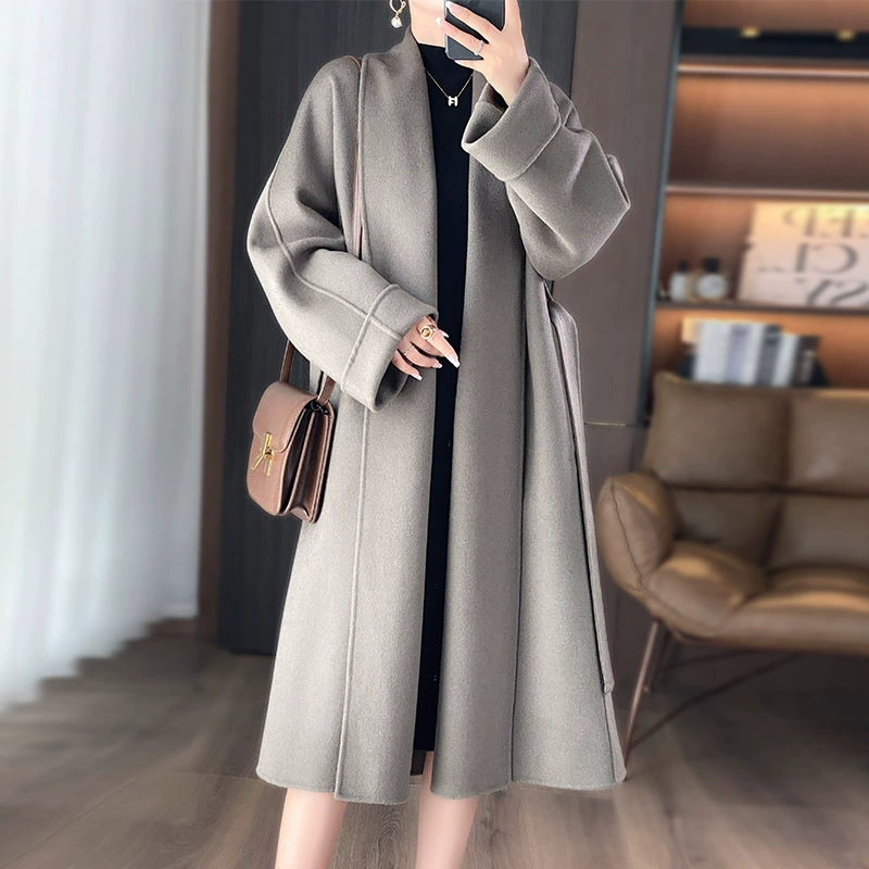 Элитное двустороннее из woolen пальто, длинное шерстяное халатовое пальто, максимальная длина, оверсайз, увеличенная толщина