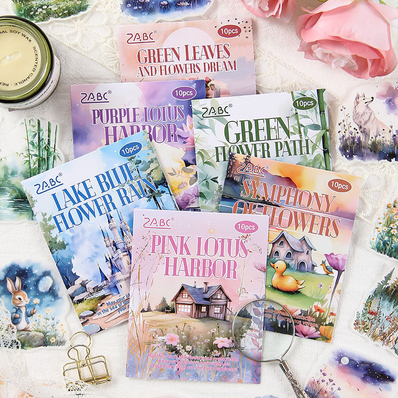 Botón de flores especial aceite y papel pegatinas paquetes diy diario de mano pegatinas decorativas pegatinas de agua paisaje material pegatinas de papelería