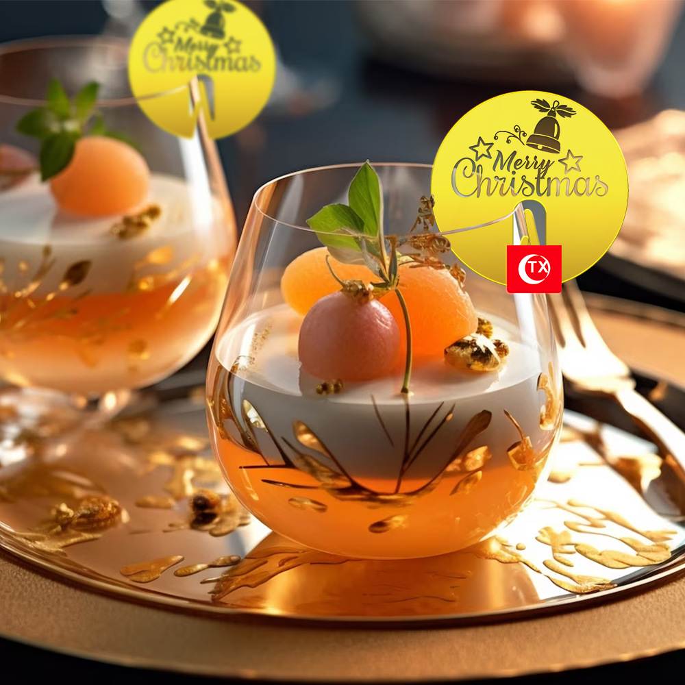 TX圣诞派对聚会香槟红酒杯标签欧美婚礼嘉宾酒杯装饰亚克力酒杯挂