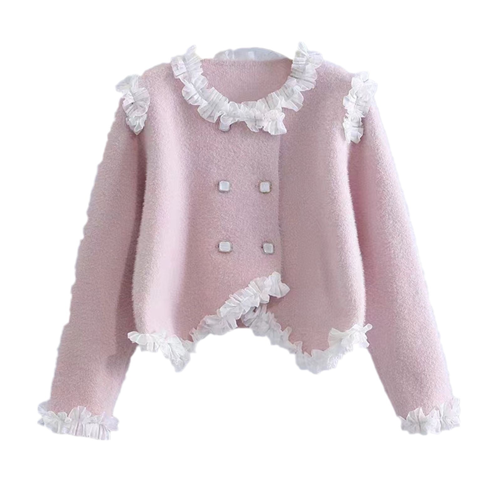 24 invierno Puyuan encantador viento fresco dulce imitación de cardigán de visón cuello redondo suelto camisa de estilo de mujer