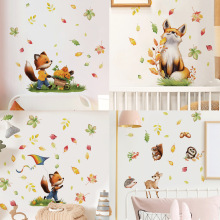 跨境手绘可爱狐狸墙贴儿童房卧室墙壁家居装饰美化自粘贴纸