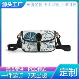 跨境定制logo字图新款潮流时尚百搭PU马鞍包皮带款单肩斜跨女包