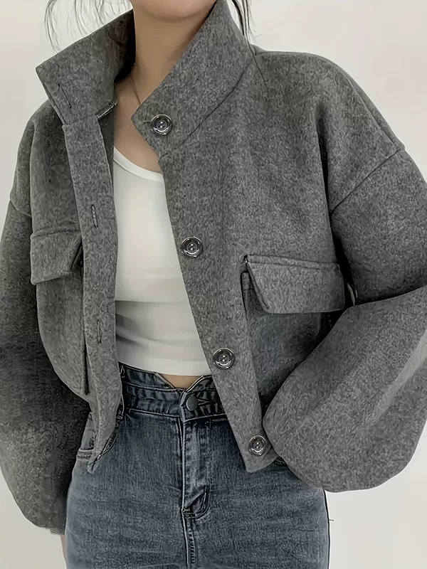 Оверсайз ретро жакет, демисезонная куртка с длинным рукавом, серый G41026, S–XL