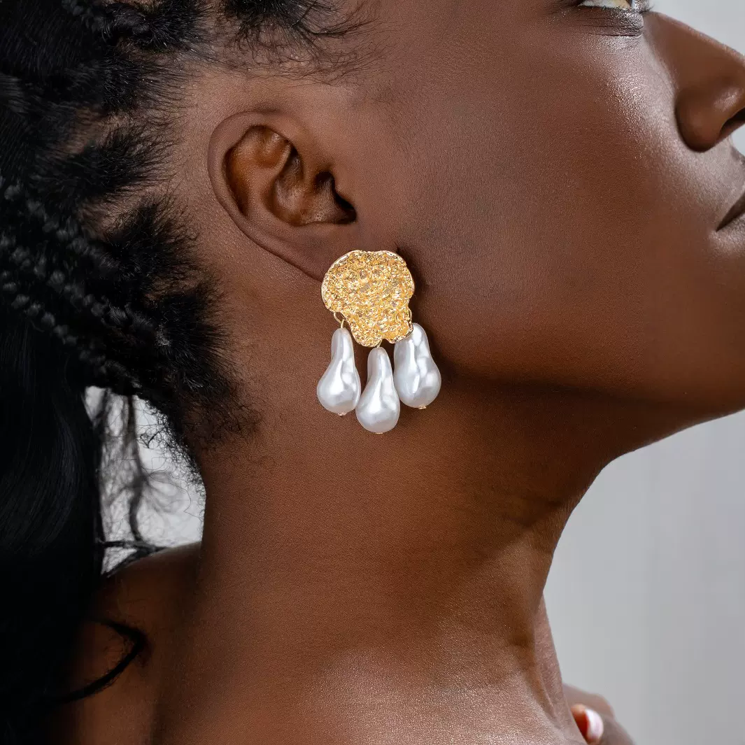 1对欧美跨境巴洛克风珍珠几何法式复古不规则女士耳坠