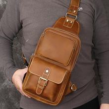 2022新款男士胸包真皮疯马皮头层牛皮胸前腰包欧美时尚复古大容量