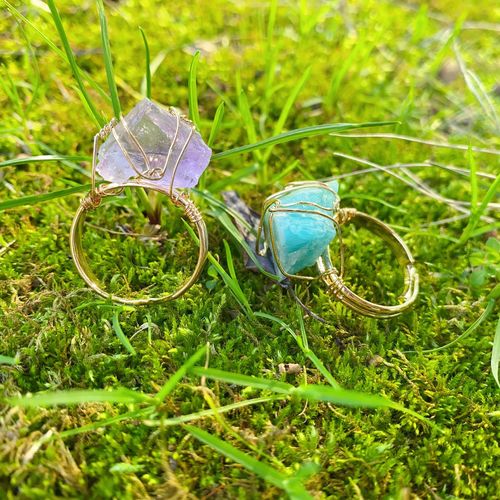 Natural Amethyst Raw Stone Blue Crystal Ring DIY Wire Wrap Crystal Stone Clasp Pink Crystal Wire Wrap Raw Mineral Ring