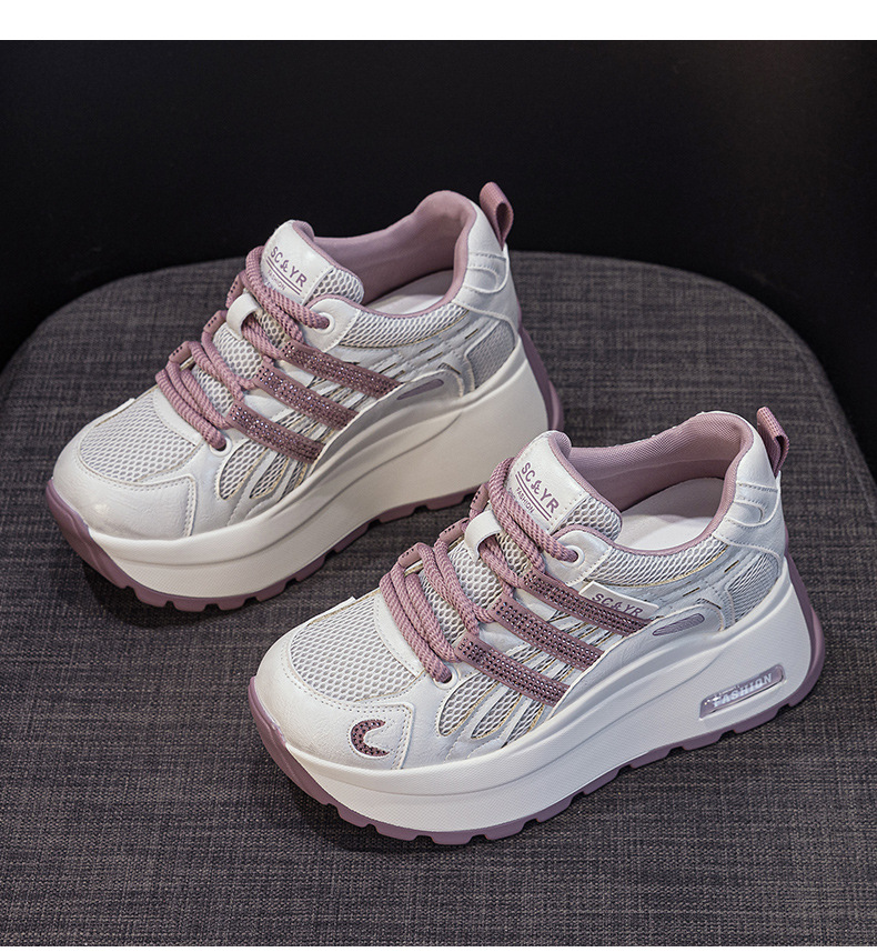 Giày sneaker nữ đế dày tăng chiều cao lưới thoáng khí mùa hè — Tím 5039, Trắng 5039, Vàng 5039 chi tiết 15