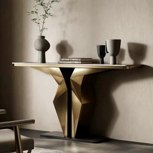 Curved Light Luxury Style Entrance Storage Rack Living Room Stainless Steel Integrated Wall Table Modern Slate Entrance Table