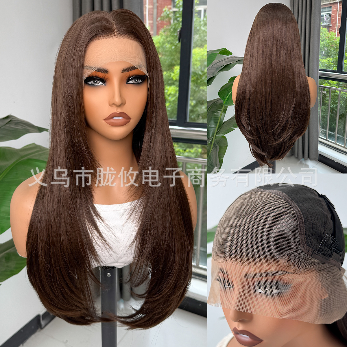Frente transfronteriza de encaje pelucca pelucca negra tejida a mano 13 * 4 pelucca de cabello largo negro pelucca de cabello para mujeres image 45