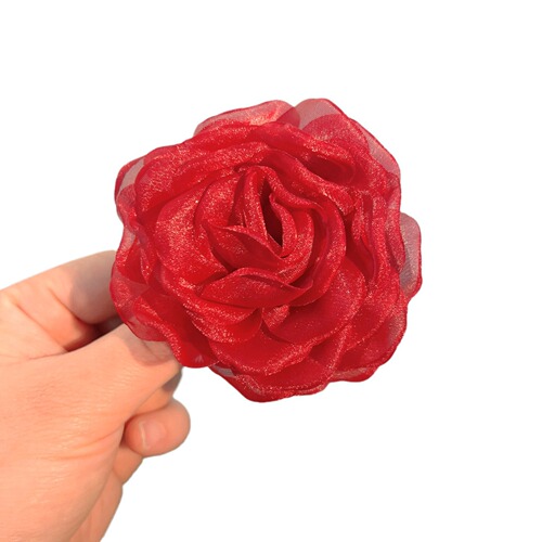 Spring New Georgette Flower Hair Clip Chiffon Net Fabric Rose Hair Flower Fashion Stunning Side Clip Duckbill Clip For Women