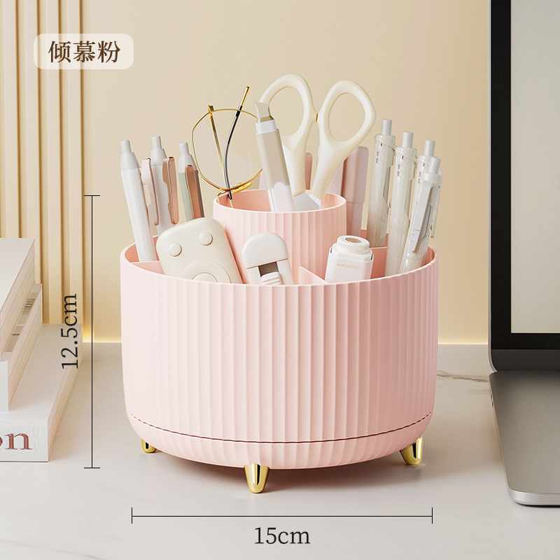 事務机の筆筒の回転のプラスチックの机の文房具は貯蔵箱の口紅の化粧のブラシの桶のデスクトップの収納箱を整理します。|undefined