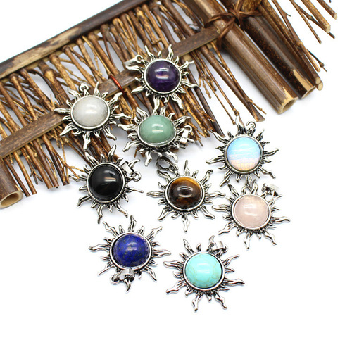 Factory direct sales cross-border jewelry wholesale personalized retro sunstone crystal pendant lapis lazuli necklace