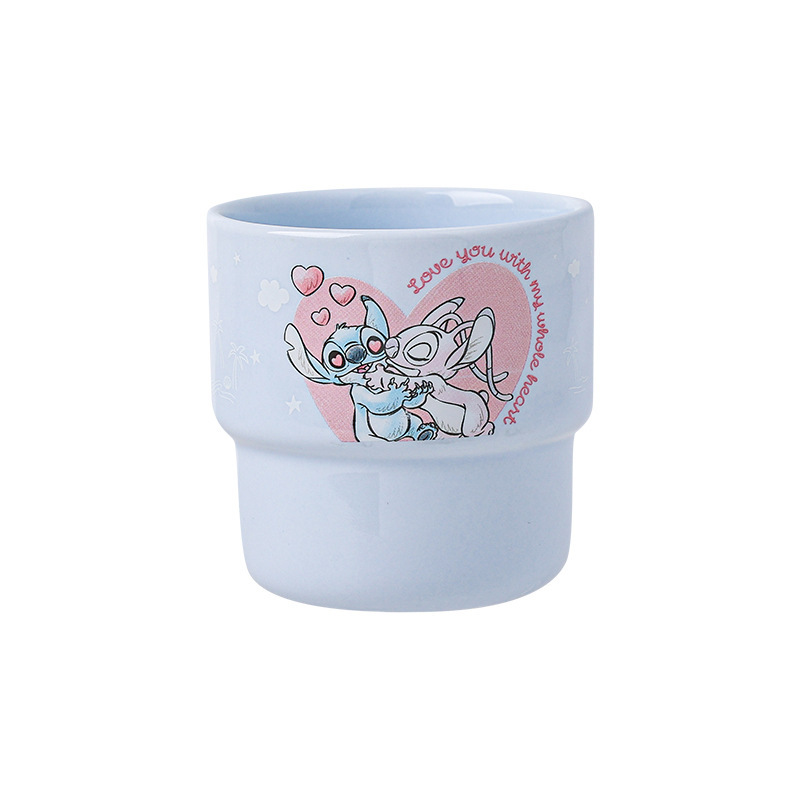 ステッチ水玉カップセラミックウォーターカップ漫画スタッキングカップ高価値ドリンクカップカップルカップ子供用ミルクカップ|undefined