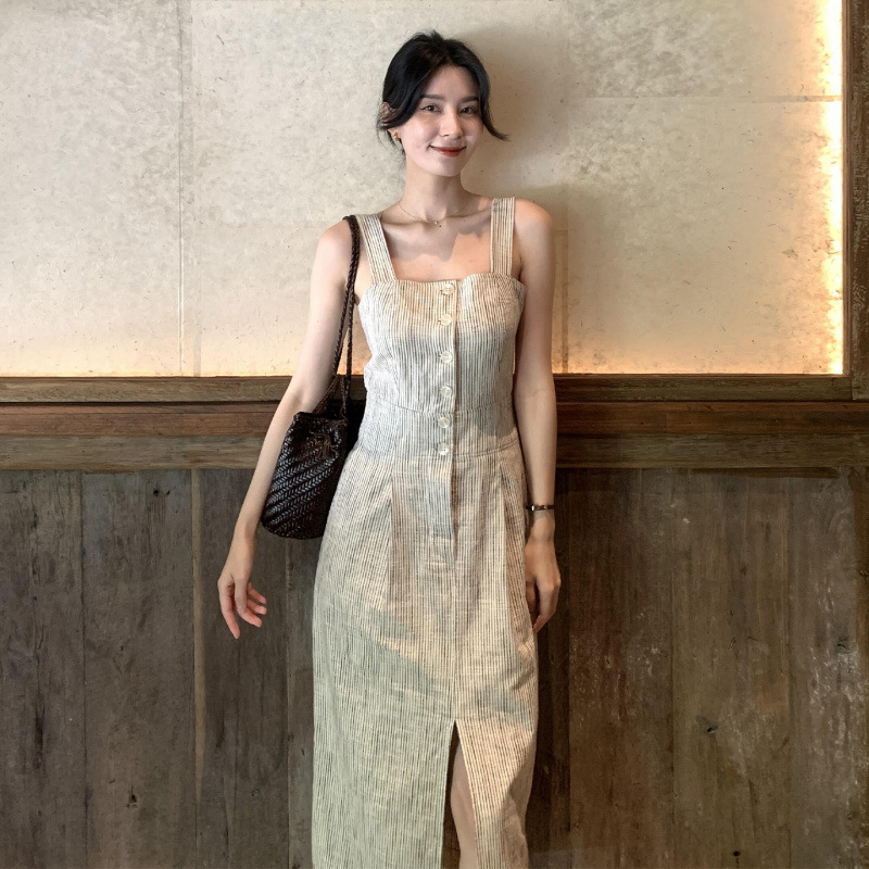 法式背心连衣裙女夏季2025新款高级感气质通勤修身收腰显瘦长裙子|undefined