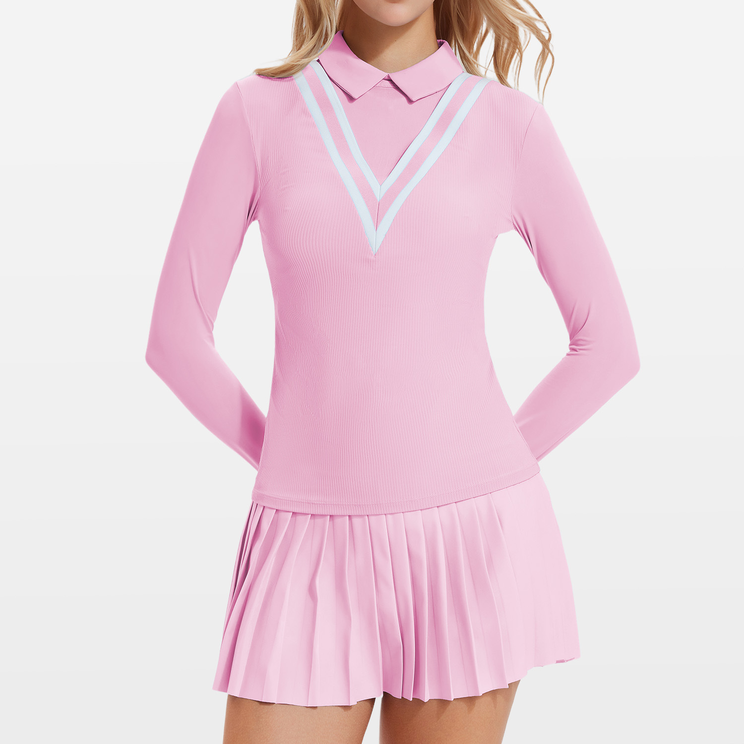 Nuevo deporte transfronterizo de mangas largas con solapa polo camiseta de golf ventilada de fitness tenis ropa de fitness set