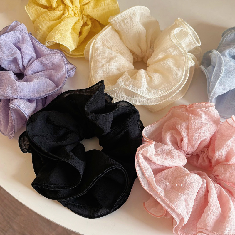 Sweet Four-layer Large-size Pleated Pink Blue Lazy Wind Low-weight Ball Hair Rope Large Intestine Hair Ring Hair Accessories
