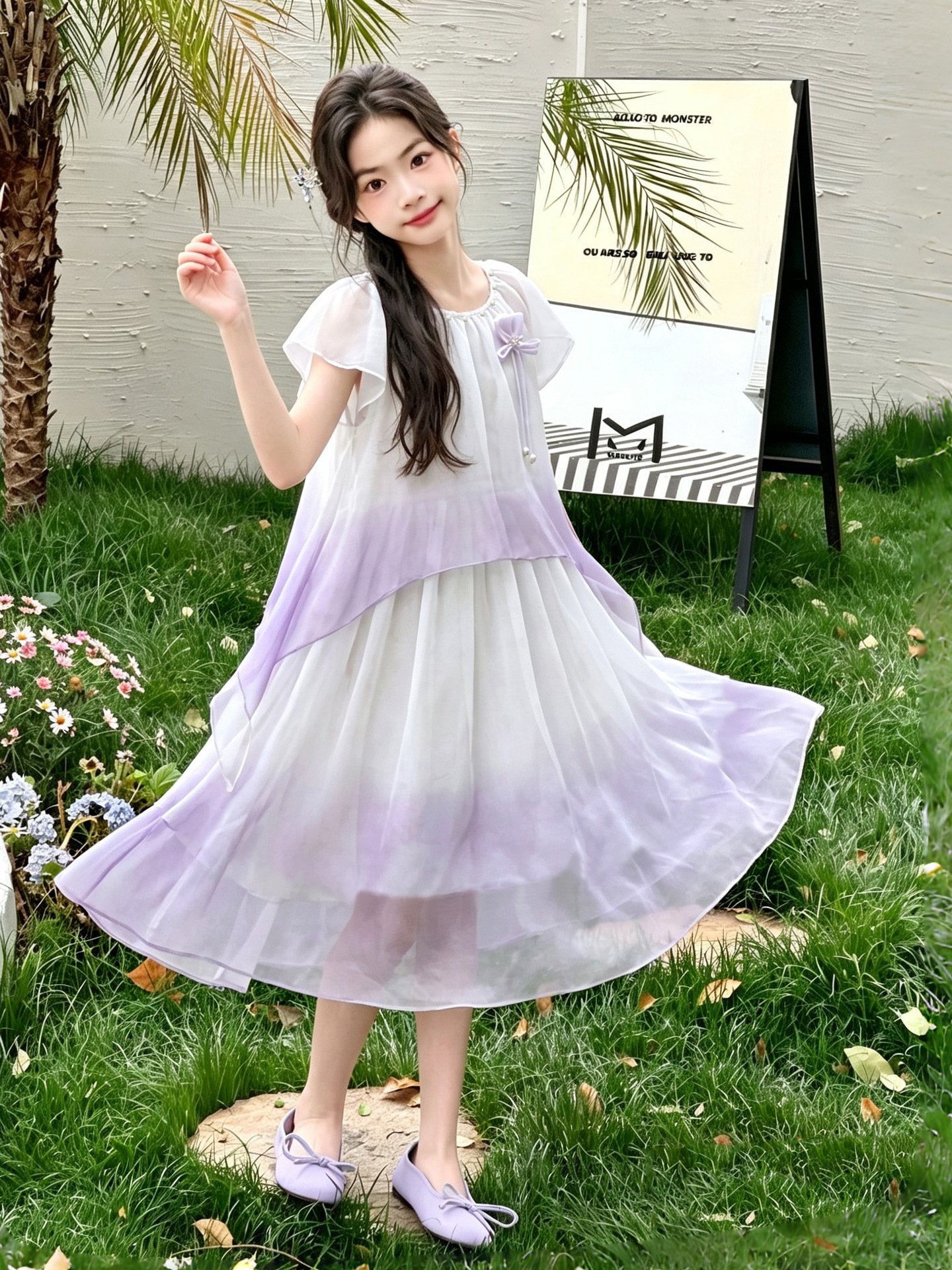 Summer children's dress with sleeves
