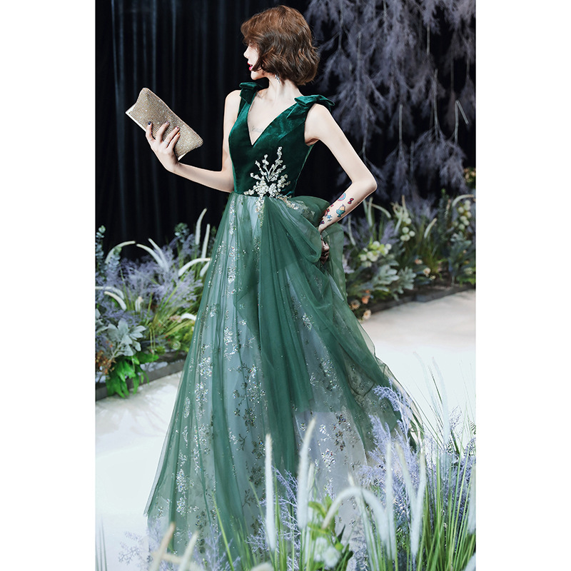 Vestido de noche verde elegante y sexy para mujer, nuevo diseño 2026, ideal para exámenes de arte y anfitrionas de graduaciones. image 4