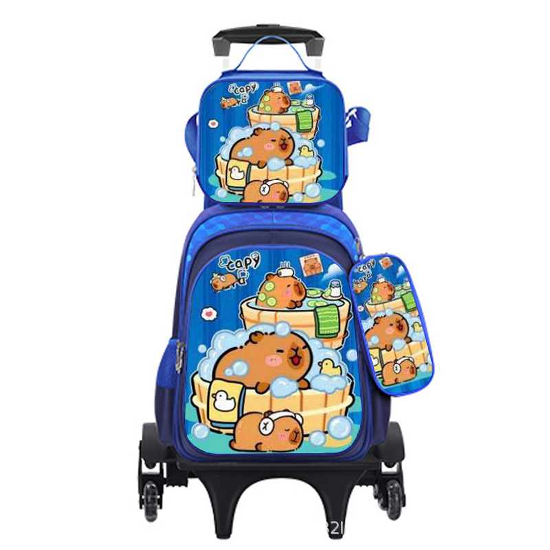 Suministro directo de fábrica, mochila escolar con barra de ruedas para niños, juego de tres piezas, protección de la columna para estudiantes de primaria, reducción de carga, mochila universal de dos ruedas y seis ruedas