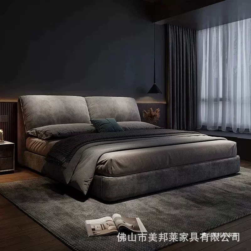 意式大象耳朵布艺床主卧室大床简约现代双人床北欧ins风网红婚床