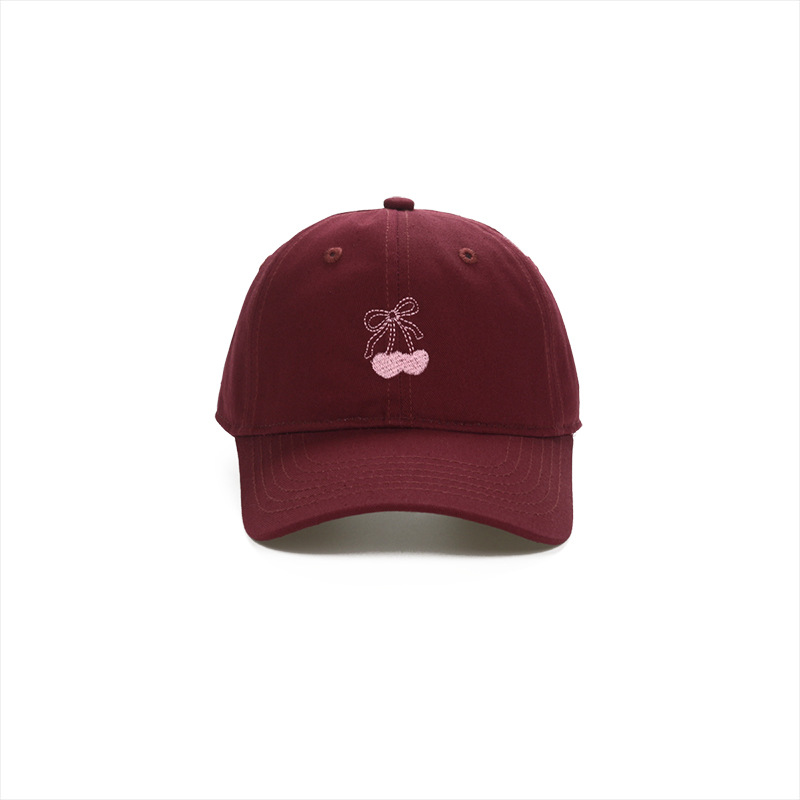 Cotton Material Women's Cute Modern Style Sweet Cherry Solid Color Bow Knot Curved Eaves Baseball Cap