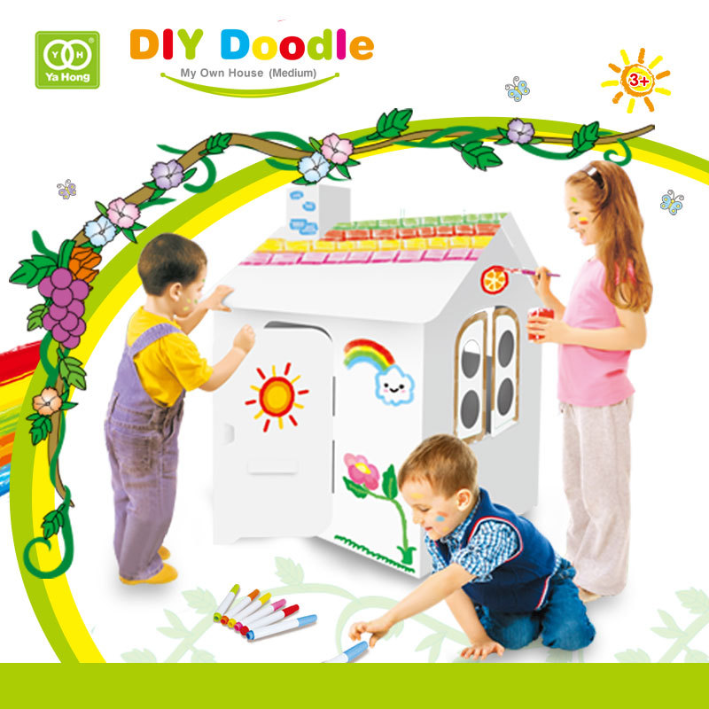 국경 간 어린이 DIY 낙서 판지 방 성 장난감 집 교육 조기 교육 그림 장난감 부모-어린이 대화 형 폭발