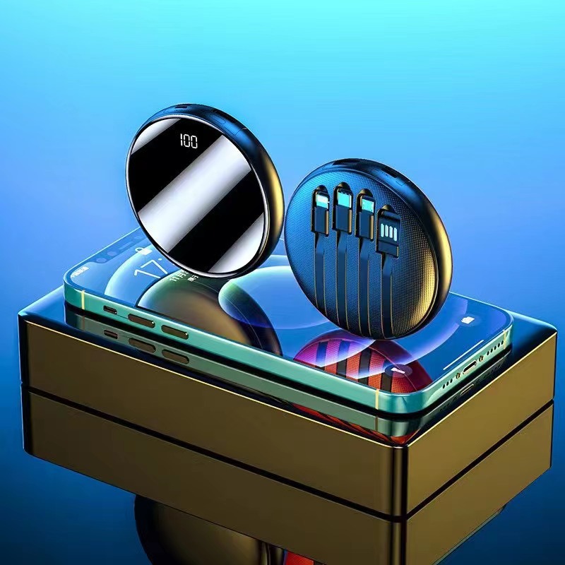 Display digital cargador paquete redondo pantalla completa fuente de alimentación móvil viaje al aire libre portátil de cuatro líneas cargador paquete teléfono móvil universal