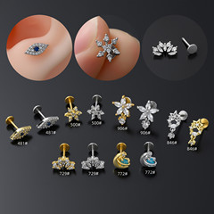 Cross-border creative flower earrings, stainless steel flat bottom lip nails, ear piercing earrings for women, European and American piercing bone nails wholesale