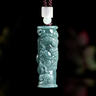 genuine goods Natural A Goods Jade Blue Water Three-dimensional Dragon Pillar Zodiac Dragon Jade Pendant Ice Jade Pendant for Men and Women